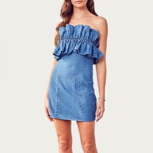 DO+BE chambray fitted Denim Ruffle mini Dress
